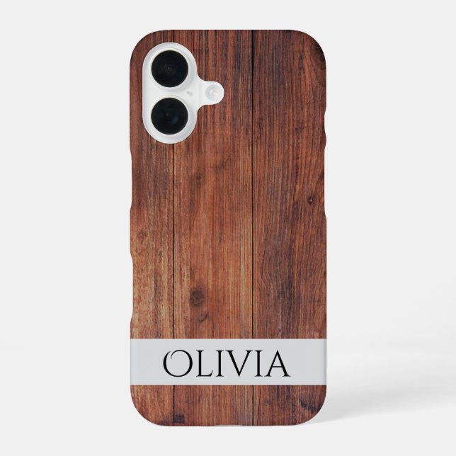 dunkles Holz und modernes personalisiertes  iPhone 16 Hülle (Rückseite)