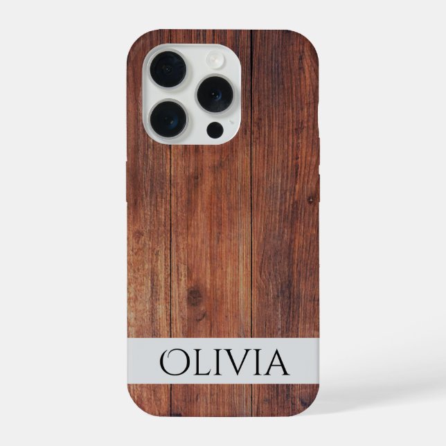 dunkles Holz und modernes Personalisiertes  iPhone Hülle (Rückseite)