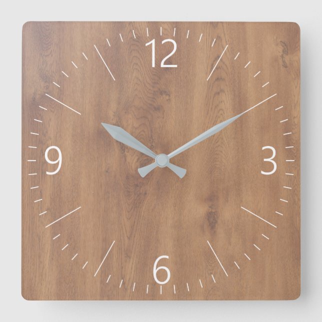 Dunkles Holzmuster Quadratische Wanduhr (Vorderseite)
