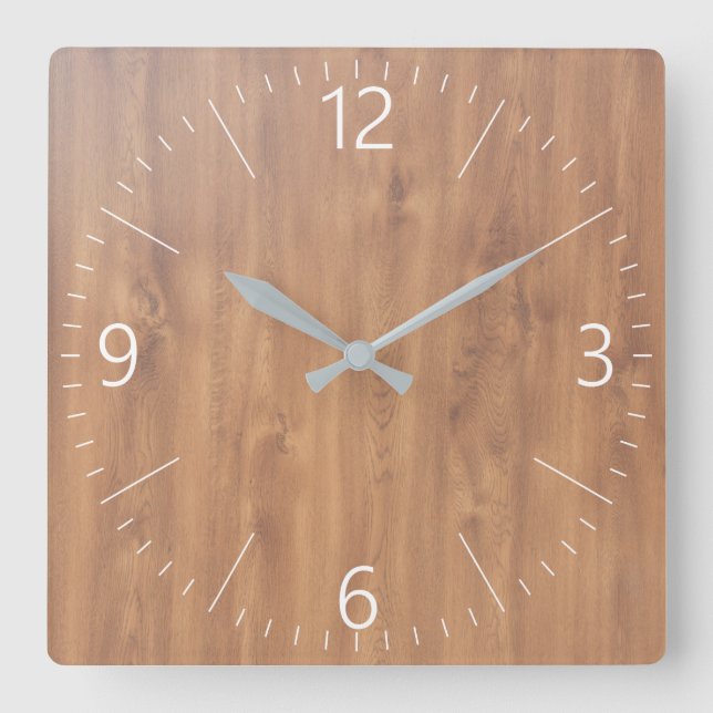 Dunkles Holzmuster Quadratische Wanduhr (Vorderseite)