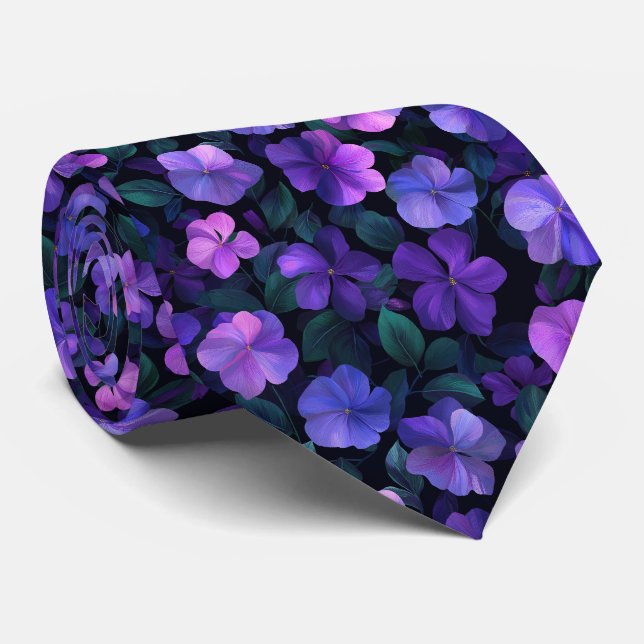 Dunkles Immergrün-Blumenmuster Krawatte (Gerollt)