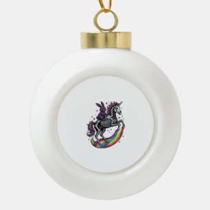 Dunkles Kaninchen, das auf einem Skelett-Einhorn r Keramik Kugel-Ornament