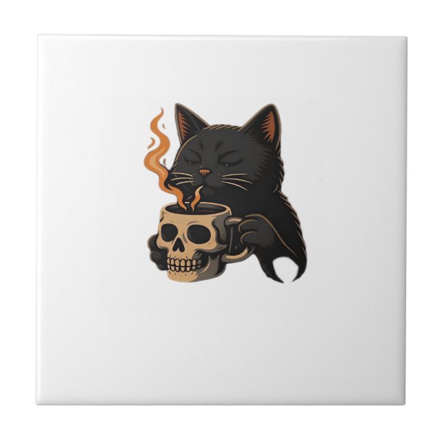 Dunkles Katze Kaffee Mit Totenkopf Tasse Oversized Fliese (Vorderseite)