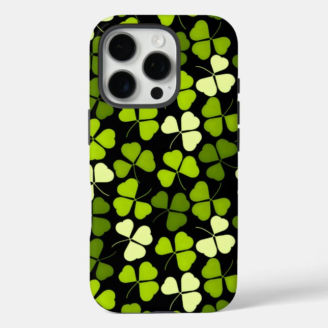 Dunkles Kleeblatt Muster grün und schwarz Case-Mate iPhone Hülle (Rückseite)