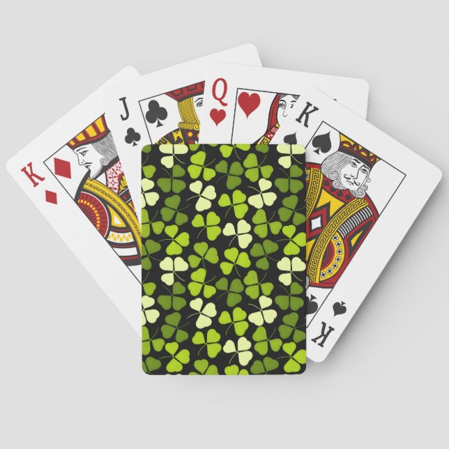 Dunkles Kleeblatt Muster grün und schwarz Spielkarten (Rückseite)