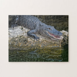 Dunkles Krokodil mit klarer Reflektion im Wasser Puzzle