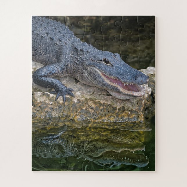 Dunkles Krokodil mit klarer Reflektion im Wasser Puzzle (Vertikal)