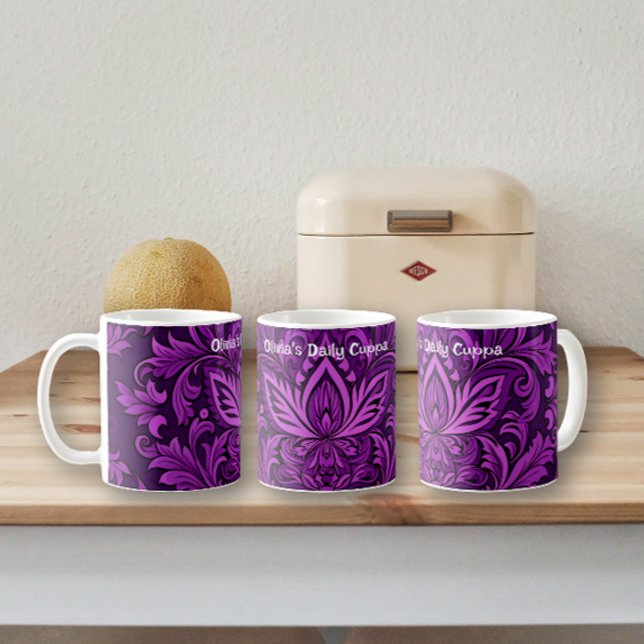 Dunkles Lila Brokat (Muster des Single) Kaffeetasse (Von Creator hochgeladen)