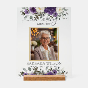 Dunkles lila florales Trauer-Gedenkbild Foto Acrylschild