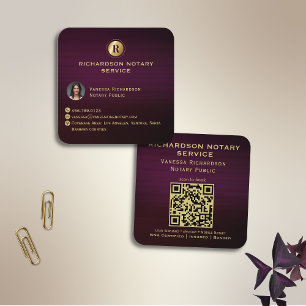 Dunkles Lila und Gold Monogram Sleek Notary QR Fot Quadratische Visitenkarte