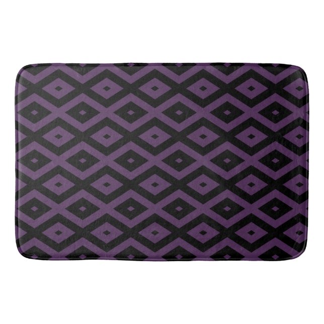 Dunkles lila und schwarzes Diamantmuster Badematte (Vorderseite)