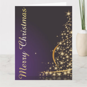 Dunkles lila Weihnachtsmotiv mit goldenem Weihnach Karte