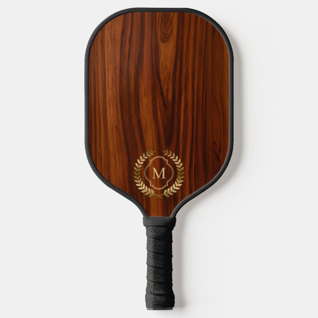 Dunkles Mahagoniholz-Abzeichen-Monogramm Pickleball Schläger (Vorderseite)