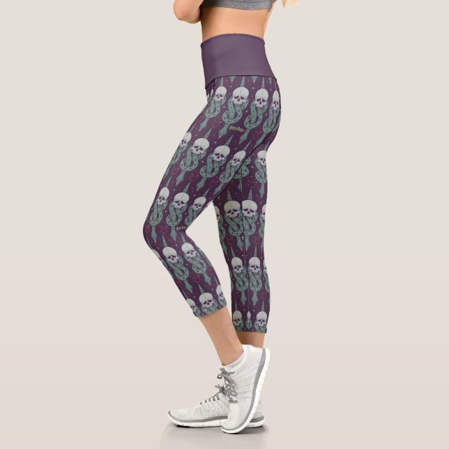 Dunkles Mal Geometrisches Icon-Muster Capri Leggings (Links)