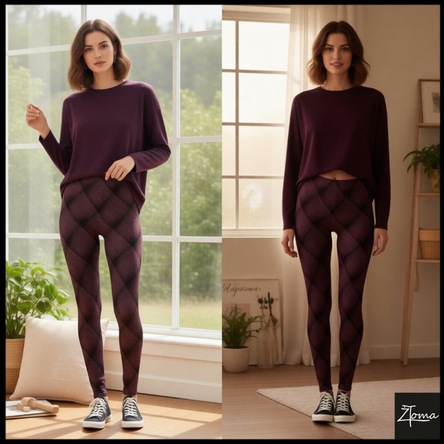 Dunkles Malven-Diagonal-Tufting-Quiltmuster Leggings (Von Creator hochgeladen)