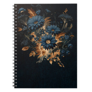 Dunkles Marineblau und Gold Rustikale Florale Glam Notizblock