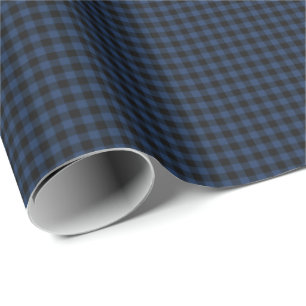 Dunkles Marineblau und schwarzes Gingham-Karo Geschenkpapier