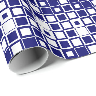 Dunkles Marineblau und weißes Quadrat im Quadrat Geschenkpapier