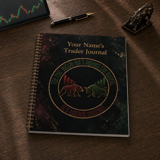 Dunkles Marmor Bull Bear Trader Design Notizbuch (Von Creator hochgeladen)