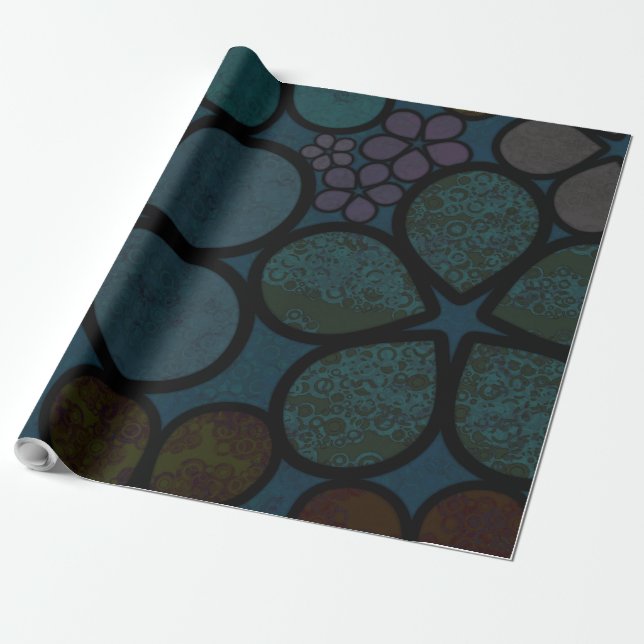 Dunkles mehrfarbiges BlumenPackpapier Geschenkpapier (Ungerollt)