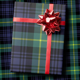 Dunkles, melancholisches Navy- und Waldgrün-Tartan Geschenkpapier