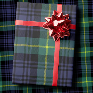 Dunkles, melancholisches Navy- und Waldgrün-Tartan Geschenkpapier