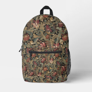 Dunkles, melancholisches, vintage-blumiges botanis bedruckter rucksack