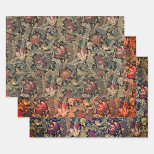 Dunkles, melancholisches, vintage-blumiges botanis geschenkpapier set