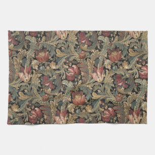 Dunkles, melancholisches, vintage-blumiges botanis geschirrtuch