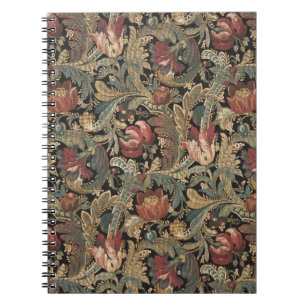 Dunkles, melancholisches, vintage-blumiges botanis notizblock
