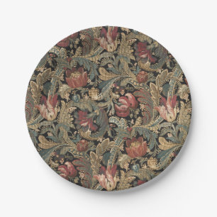 Dunkles, melancholisches, vintage-blumiges botanis pappteller