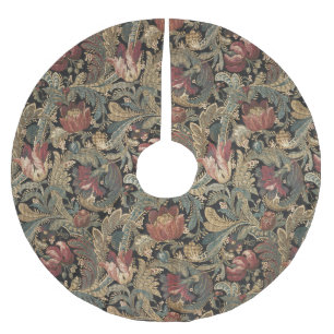 Dunkles, melancholisches, vintage-blumiges botanis polyester weihnachtsbaumdecke