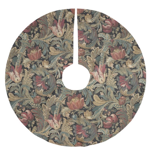 Dunkles, melancholisches, vintage-blumiges botanis polyester weihnachtsbaumdecke (Vorderseite)
