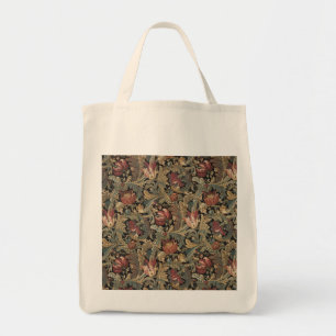 Dunkles, melancholisches, vintage-blumiges botanis tragetasche