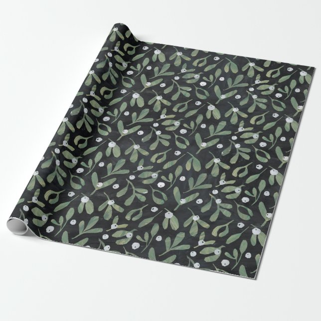 Dunkles Mistletoe Wrapping Paper Geschenkpapier (Ungerollt)