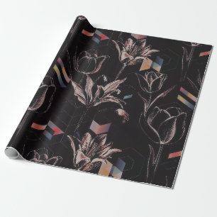 Dunkles modernes geometrisches Tulpen-Linienkunstm Geschenkpapier
