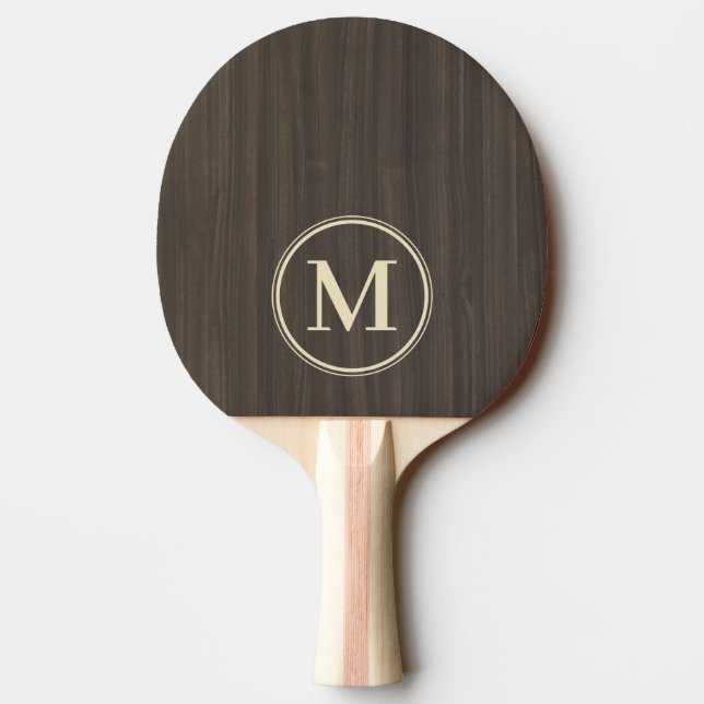 Dunkles modernes Holzmonogramm Tischtennis Schläger (Rückseite)