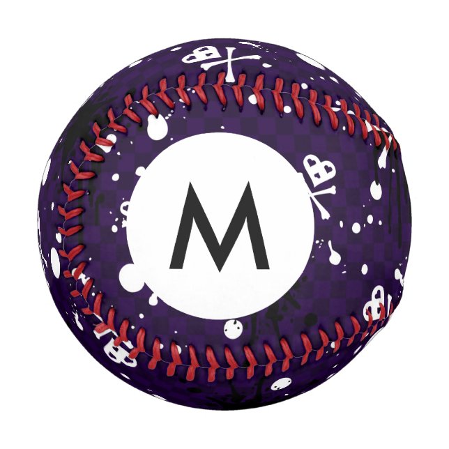 Dunkles Monogramm Emo Muster mit Paint Baseball (Vorderseite Links)