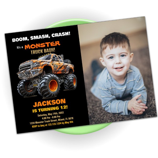 Dunkles Monster Truck Birthday Einladungen Foto (Dark Monster Truck Birthday Invitations photo)