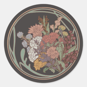Dunkles & Moody Art Nouveau Blumenbouquet Runder Aufkleber