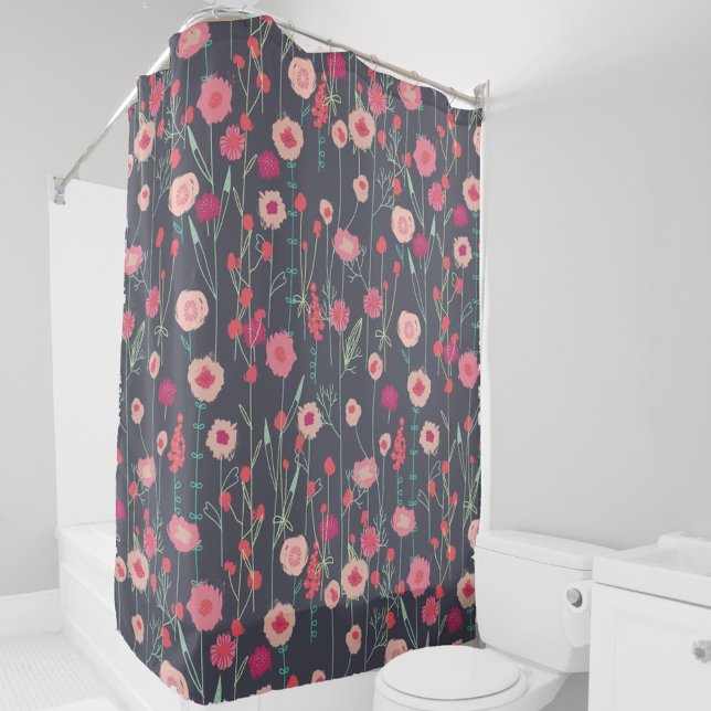 Dunkles Muster Duschvorhang (Modern dark floral pink and black Plymouth Flowers art shower curtain)