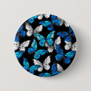 Dunkles nahtloses Muster mit blauen Schmetterlinge Button