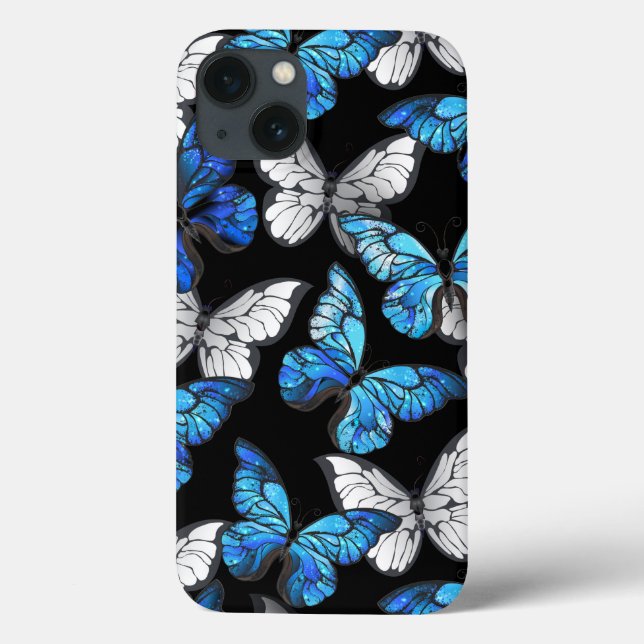 Dunkles Nahtloses Muster mit blauen Schmetterlinge Case-Mate iPhone Hülle (Rückseite)