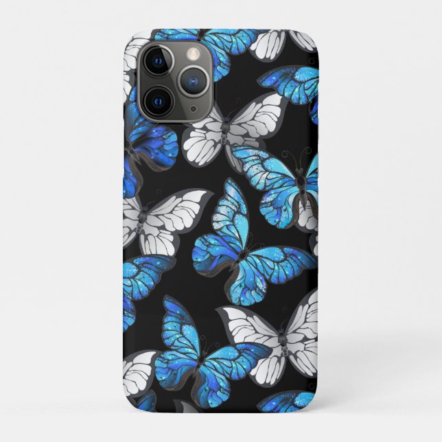 Dunkles Nahtloses Muster mit blauen Schmetterlinge Case-Mate iPhone Hülle (Rückseite)