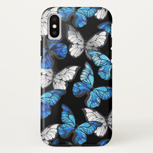 Dunkles Nahtloses Muster mit blauen Schmetterlinge Case-Mate iPhone Hülle (Rückseite)
