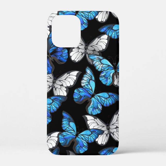 Dunkles Nahtloses Muster mit blauen Schmetterlinge Case-Mate iPhone Hülle (Rückseite)