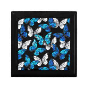 Dunkles Nahtloses Muster mit blauen Schmetterlinge Erinnerungskiste