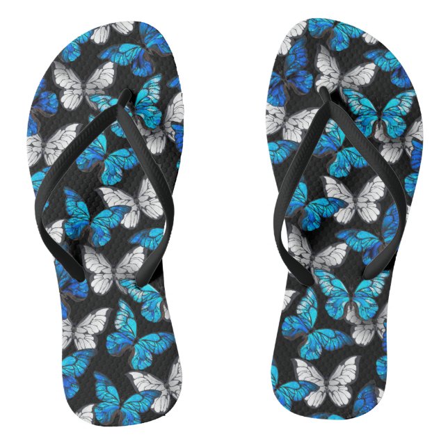 Dunkles Nahtloses Muster mit blauen Schmetterlinge Flip Flops (Fußbett)