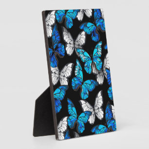 Dunkles Nahtloses Muster mit blauen Schmetterlinge Fotoplatte