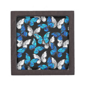 Dunkles Nahtloses Muster mit blauen Schmetterlinge Kiste